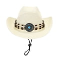 thumbnail image 4 of XINPING Women's Western Straw Cowboy Sun Hat, Wide Brim UV Protection Beach Vacation Hat with Beaded Band and Adjustable Chin Strap for Outdoor Activities, 4 of 4