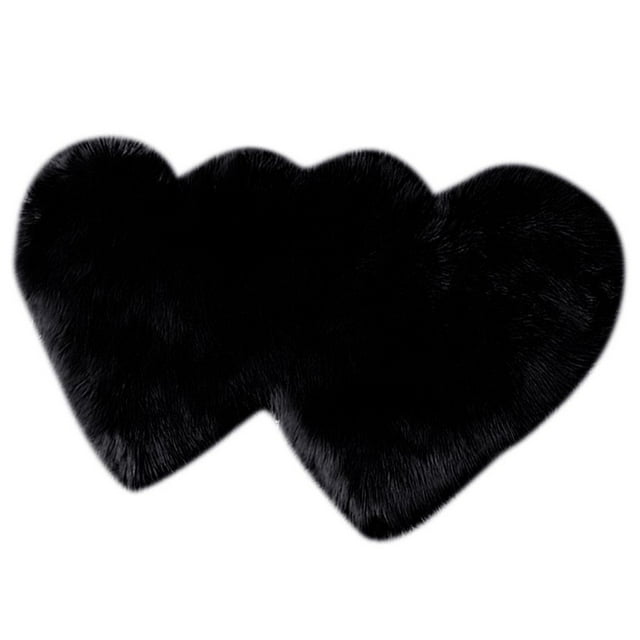 GUOOL Heart Shaped Area Rug, Artificial Wool Shaggy Floor Black