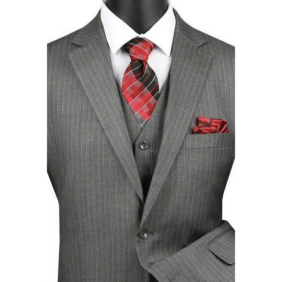 Gray Fine Pinstripe Mens Suit 3 Piece Regular Fit Vinci V2RS-7