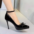 thumbnail image 2 of Women's Pumps Stiletto High Heel Patent Leather 10.5CM Ankle Strap Bow Fashion Wedding Shoes, 2 of 6
