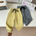 thumbnail image 4 of Mikilon Kids Plus Velvet Pants size 1-8 Years Comfortable Solid Color ‌Trousers‌ Elastic Waist Wide Leg Baggy Pants Drawstring Thermal Pants, 4 of 4