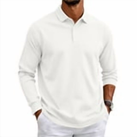 Fabrcox Men Long Sleeve Polo Shirts Button Collared Men's Golf Shirts Relaxed Fit Casual Outdoor Athletic Business Dress Shirts for Men White XXL
