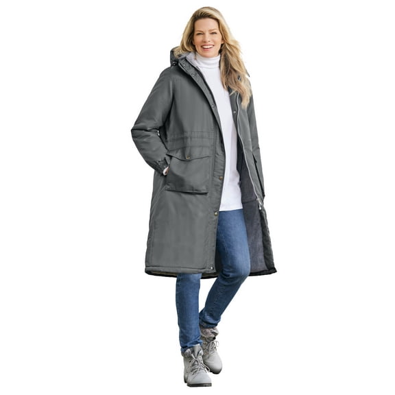 Woman Within Plus Size Mid-Length Microfiber Parka