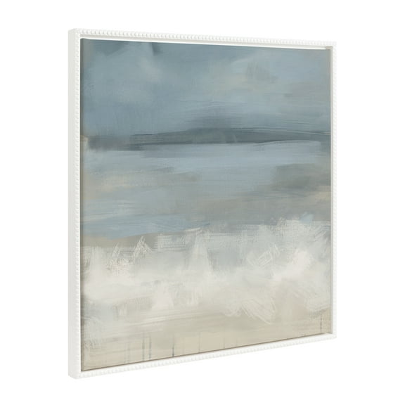 Kate and Laurel Sylvie Beaded The Blues Vintage Framed Canvas Wall Art by Mary Sparrow, 30x30 White, Modern Abstract Ocean Landscape Art for Wall