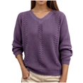 thumbnail image 4 of Aobny Chunky Sweater for Women Long Sleeve Ribbed Purple V-Neck Pullover Plain Tops Women,M, 4 of 5