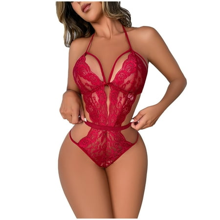 

Summer Savings Clearance 2023! PEZHADA Lingerie For Women Ladies Fashion Sexy Lingerie Lace Flowers Hollow Sexy Suspenders See-through Mesh Jumpsuit Regular Push-Up Bra Wine XL
