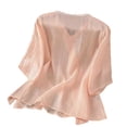thumbnail image 4 of Women's Cotton Linen Short Sleeve Blouse Embroidered Button Down Summer, 4 of 9