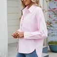 thumbnail image 7 of Olyvenn Women's Blouses & Button-Down Shirts Business Casual Striped Smocked Cuffed Sleeve T Shirts Boyfriends Collared Blouses Pink 4-6, 7 of 7