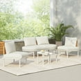 thumbnail image 2 of 6-Piece Patio Sofa Furniture Set, Half Moon Outdoor Sectional Sofa with 2 High-Low Coffee Tables, PE Wicker Rattan, Tempered Glass, 4 Pillows & Cushions, for Backyard, Poolside (Beige), 2 of 12