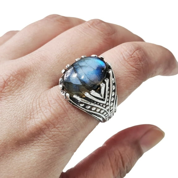 Labradorite Mans Ring, Natural Blue Fire Labradorite, Unisex Ring, Silver Jewelry, 925 Silver Ring, Birthday Gift, Heavy Men Ring, Arabic Design, Ottoman Style Ring, Christmas, Turkey Mens Signet Ring