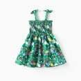 thumbnail image 2 of Disney Mickey and Friends Girls Dresses Graphic Flower Bow Green Suspender Smocked Dress Size 5-6Y, 2 of 6