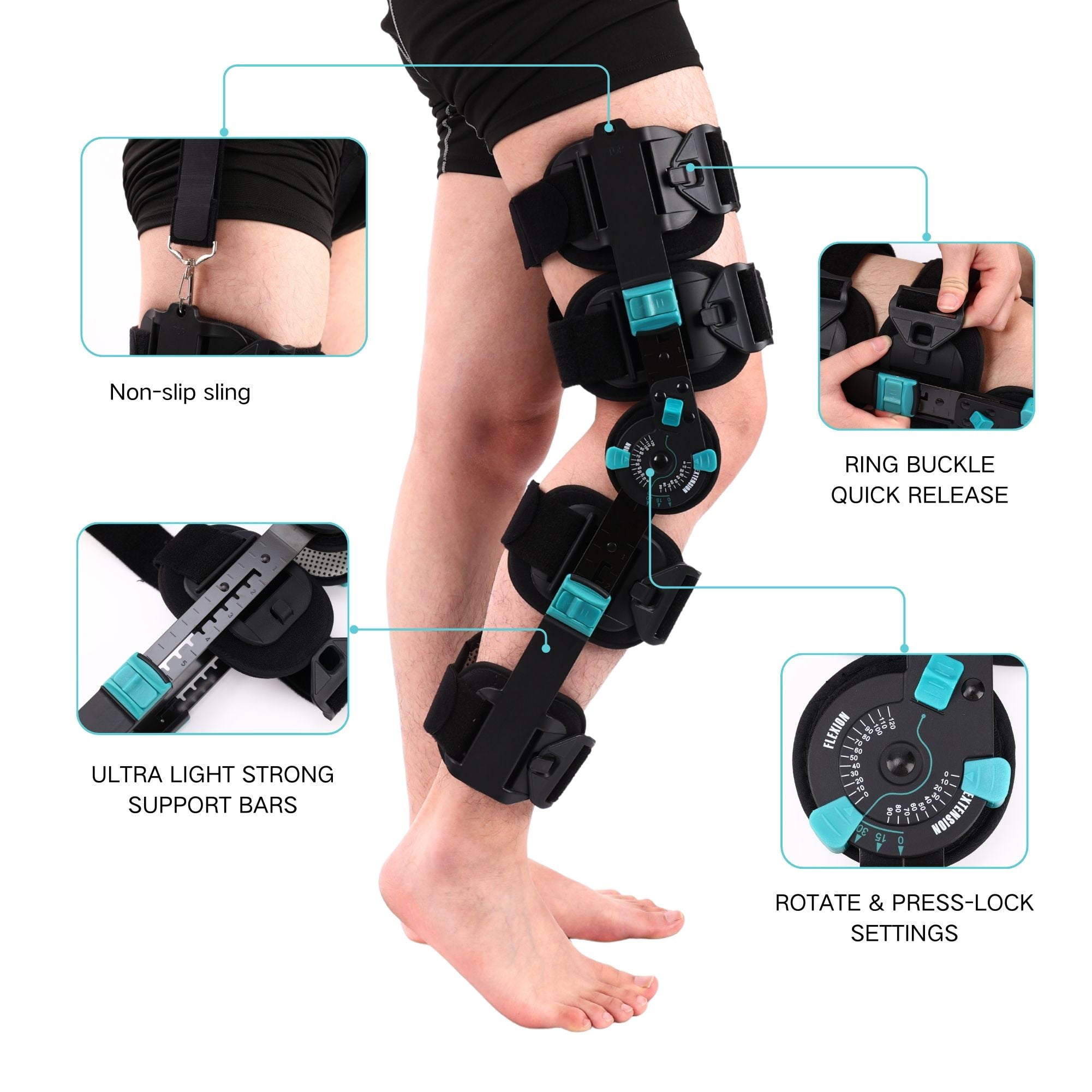 Hinged ROM Knee Brace - Carbon Fiber Post Op Knee Immobilizer Lightweight Adjustable Leg Braces Medical Orthopedic Support for ACL, PCL, MCL Injury & After Surgery for Women & Men