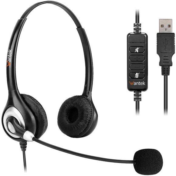 Cascos USB con micrófono y control en línea, Wantek, cómodos y cancelación de ruido