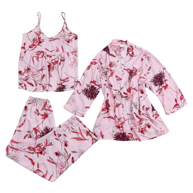 Fgnfyis Ensemble pour Femmes 3 Pcs à Manches Longues avec Shorts et Bretelles Tenue d'Intérieur Pyjama Ensembles de Pyjama pour Femmes Rose TG