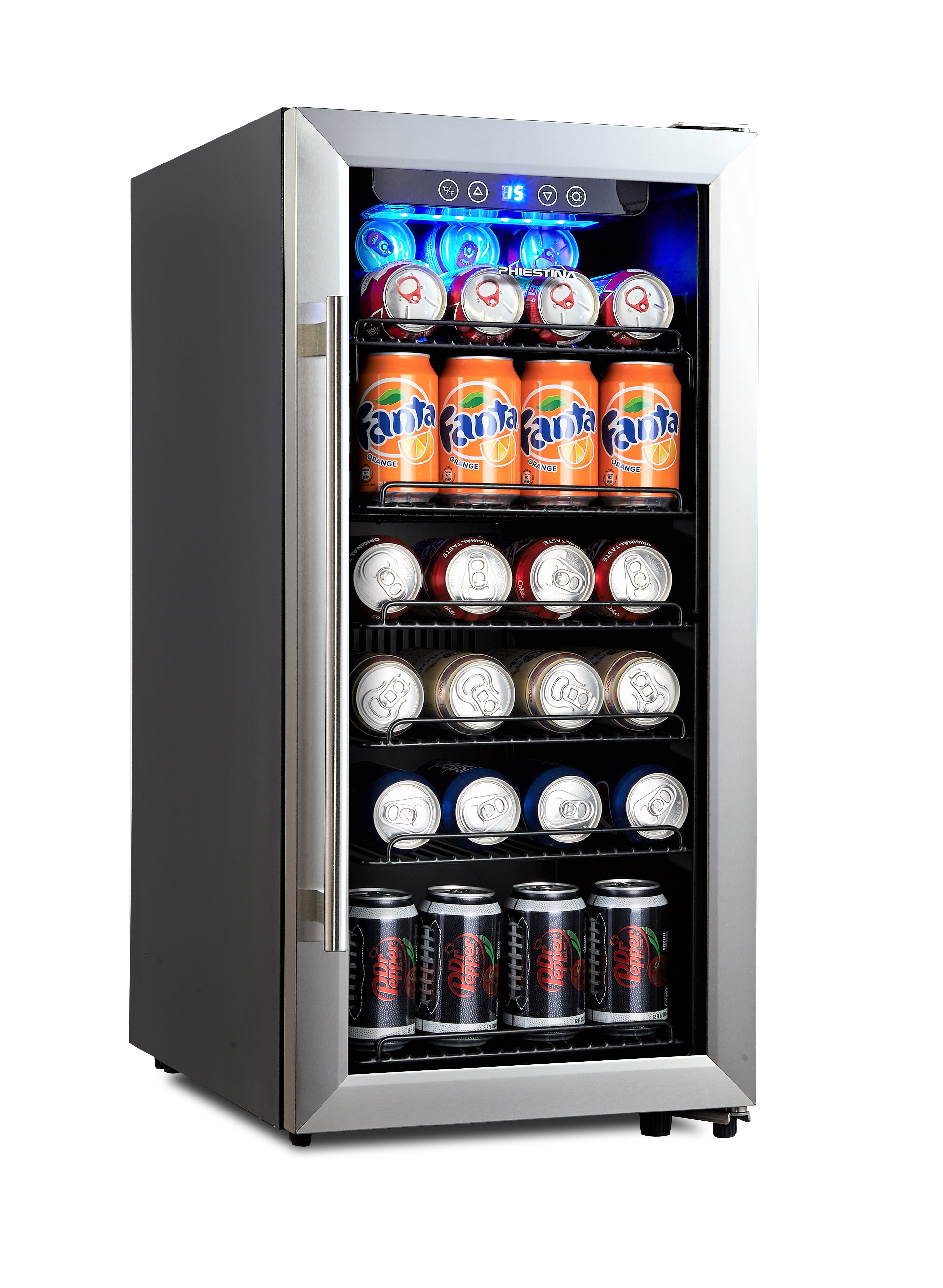 Phiestina 3 2 Cu Ft 106 Can Compressor Beverage Cooler Air Cooled Stainless Steel Glass Door With Handle Walmart Com Walmart Com