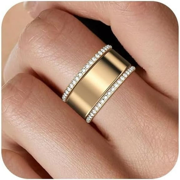 2-Pack 14K Gold Plated Stacking Rings for Women, Cubic Zirconia Simulated Diamond Ring Stack for Women