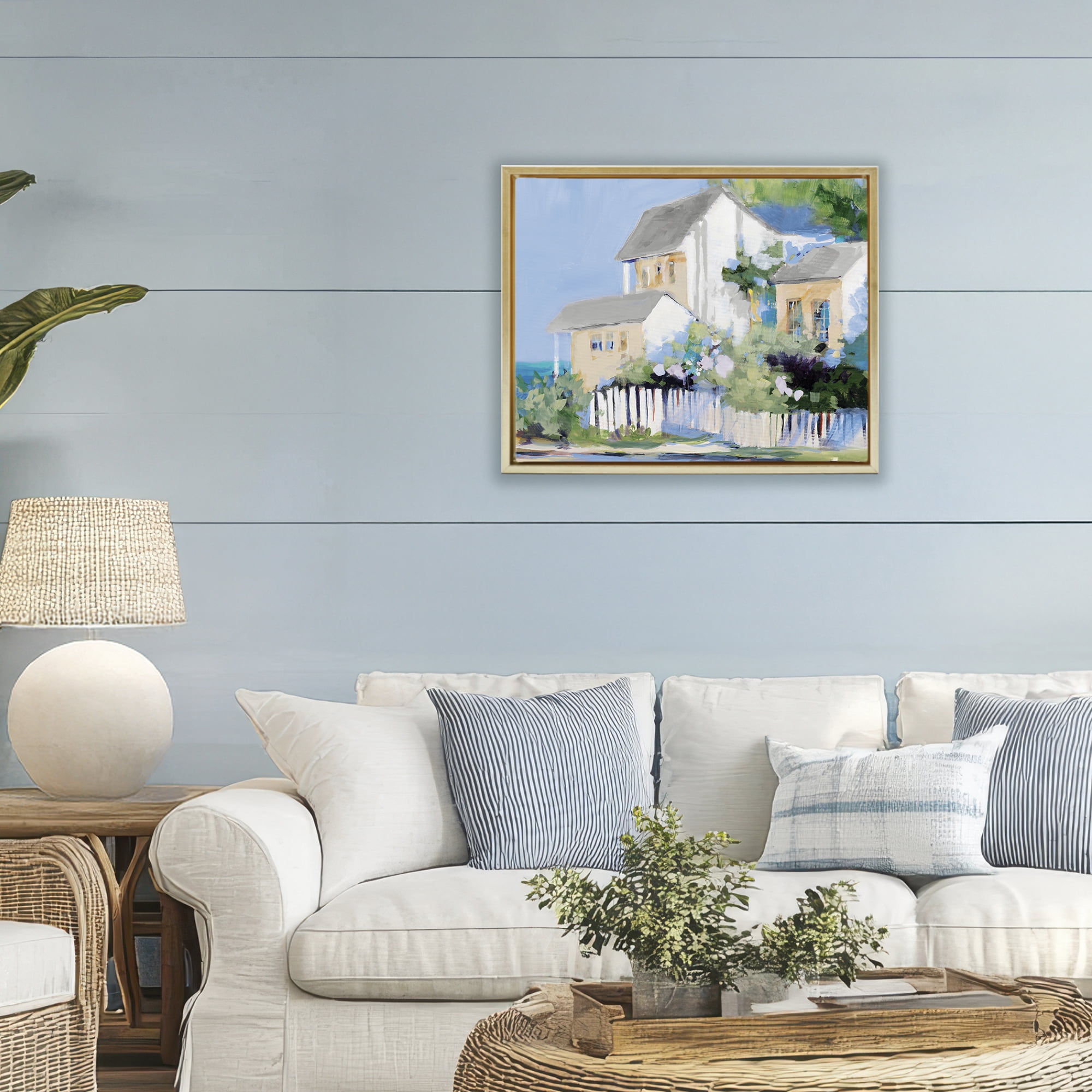 Stupell Industries Living by the Water Cottage Gold Framed Floater Canvas Wall Art, design by Jane Slivka