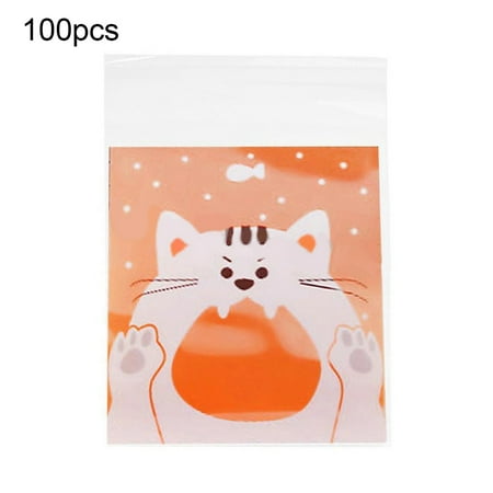 

100Pcs Candy Bag Cartoon Animal Pattern Snack Storage OPP Candy Chocolate Cookie Storage Seal Pouch for Supermarket White Cat pinshui