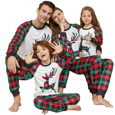 

Family Matching Festive Christmas Pajama Sets Letter/Reindeer/Elk/Santa/Snowman Printed Merry Xmas Long Sleeve Tee and Bottom Sleepwear Set