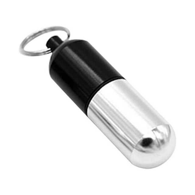 Mini Pill Box Portable Emergency Regular Pills Storage Case box emergency pill mini Aluminum Container with Keyring, Silver, Black