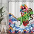 thumbnail image 3 of Funny Shower Curtain, Cool Unicorn Riding Dinosaur in Japanese Kanagawa Waves Shower Curtains for Boys Teens, Blue Fabric Hilarious Shower Curtain 12PCS Hooks,69X70IN, 3 of 4