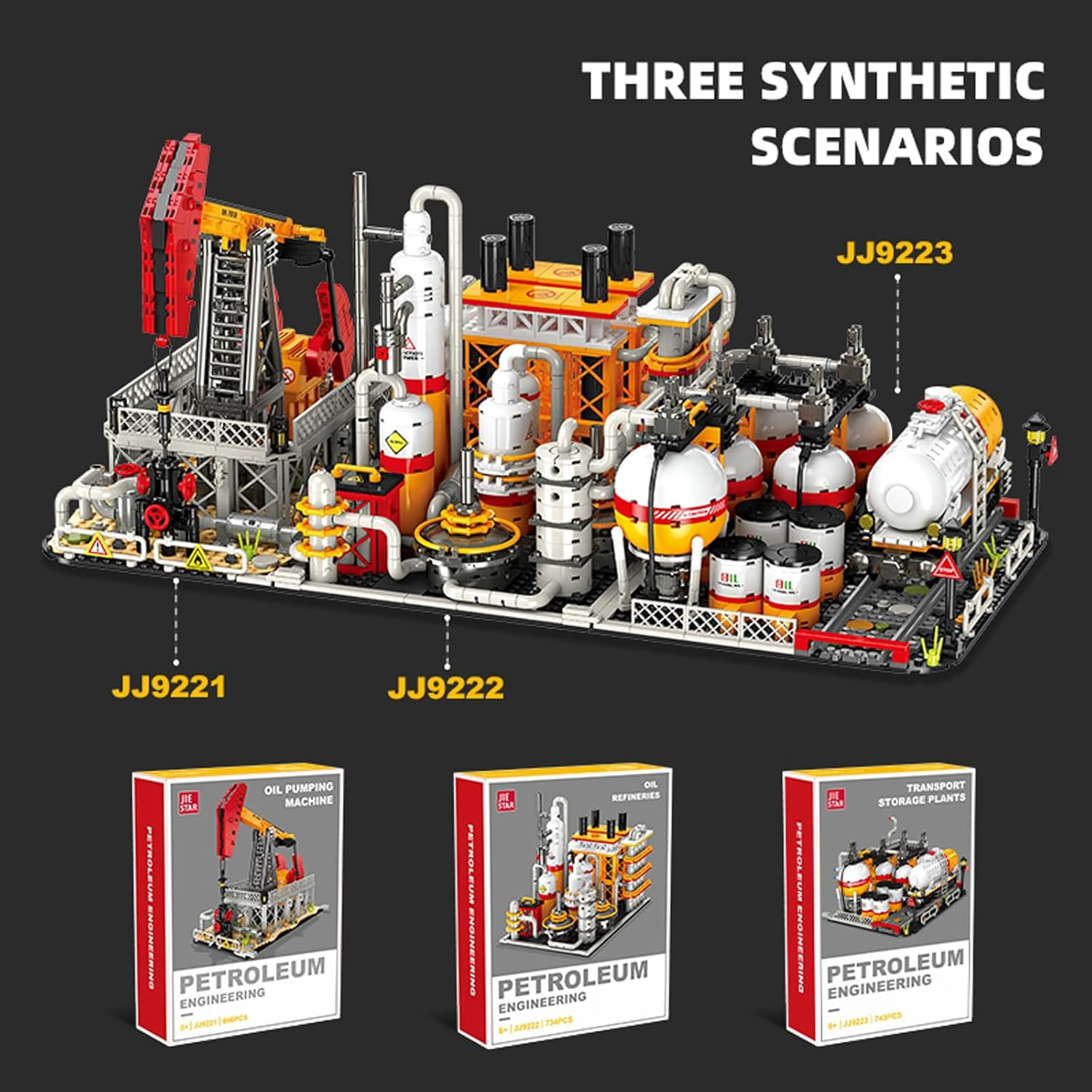 City Gas Station Building JJ9221 Set, 666pcs Modular Chemical Plant Bricks Kit with Storage Tank & Lab, Compatible with Lego City, MOC Display Model
