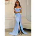 thumbnail image 4 of Baby Blue Off-Shoulder Sequin Mermaid Evening Gown With High Slit, 4 of 25