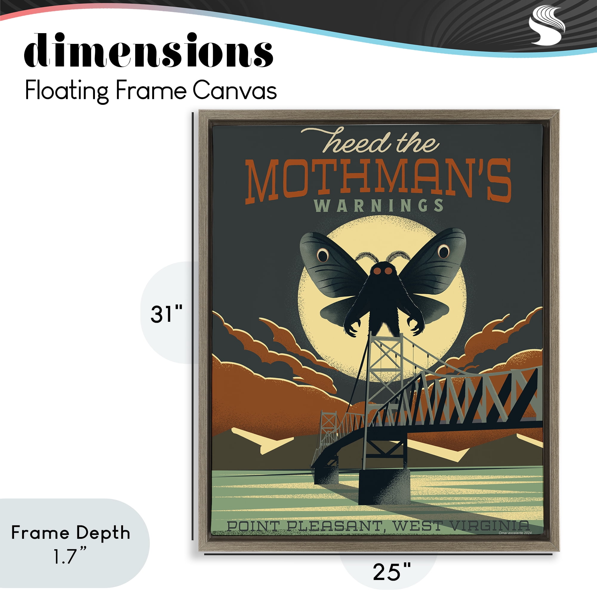 Stupell Industries Cryptid Tourism West Virginia Brown Framed Floater Canvas Wall Art, design by Omar Escalante
