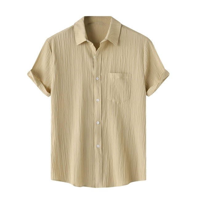 Shirts for men Casual Solid Turndown Short Sleeve Button Closure Shirt Hawaii Blouse
