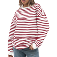 thumbnail image 3 of Sudadera de Cuello Redondo A Rayas de Gran Tamaño para Mujer, Jersey de Larga con Bloques de Color, Camiseta Informal Holgada para Hacer Ejercicio, Color Rojo, Talla S, 3 of 6