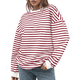 thumbnail image 3 of Sudadera de Cuello Redondo A Rayas de Gran Tamaño para Mujer, Jersey de Larga con Bloques de Color, Camiseta Informal Holgada para Hacer Ejercicio, Color Rojo, Talla S, 3 of 6