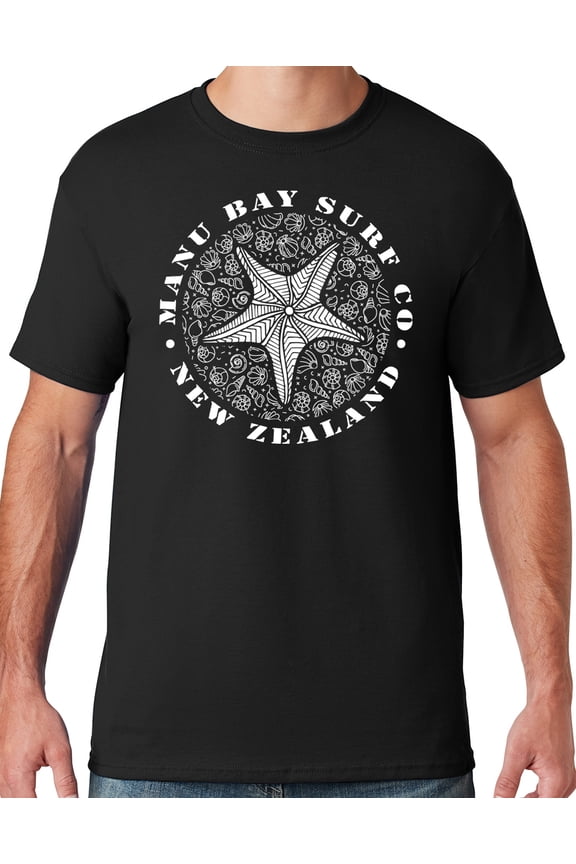 Mens Manu Bay Surf Company WHITE STARFISH T-shirt, 3XL Black