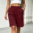 thumbnail image 4 of TEAJOPSUU Women's Casual Bermuda Shorts Elastic Waist Wide Leg Knee Length Summer Pleated Shorts with Pockets for Everyday Outwear Burgundy, 4 of 6