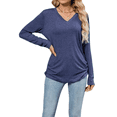 thumbnail image 1 of Womens T Shirts V Neck Long Sleeve Casual Tops Soft Solid Basic Tee Navy Blue M, 1 of 10