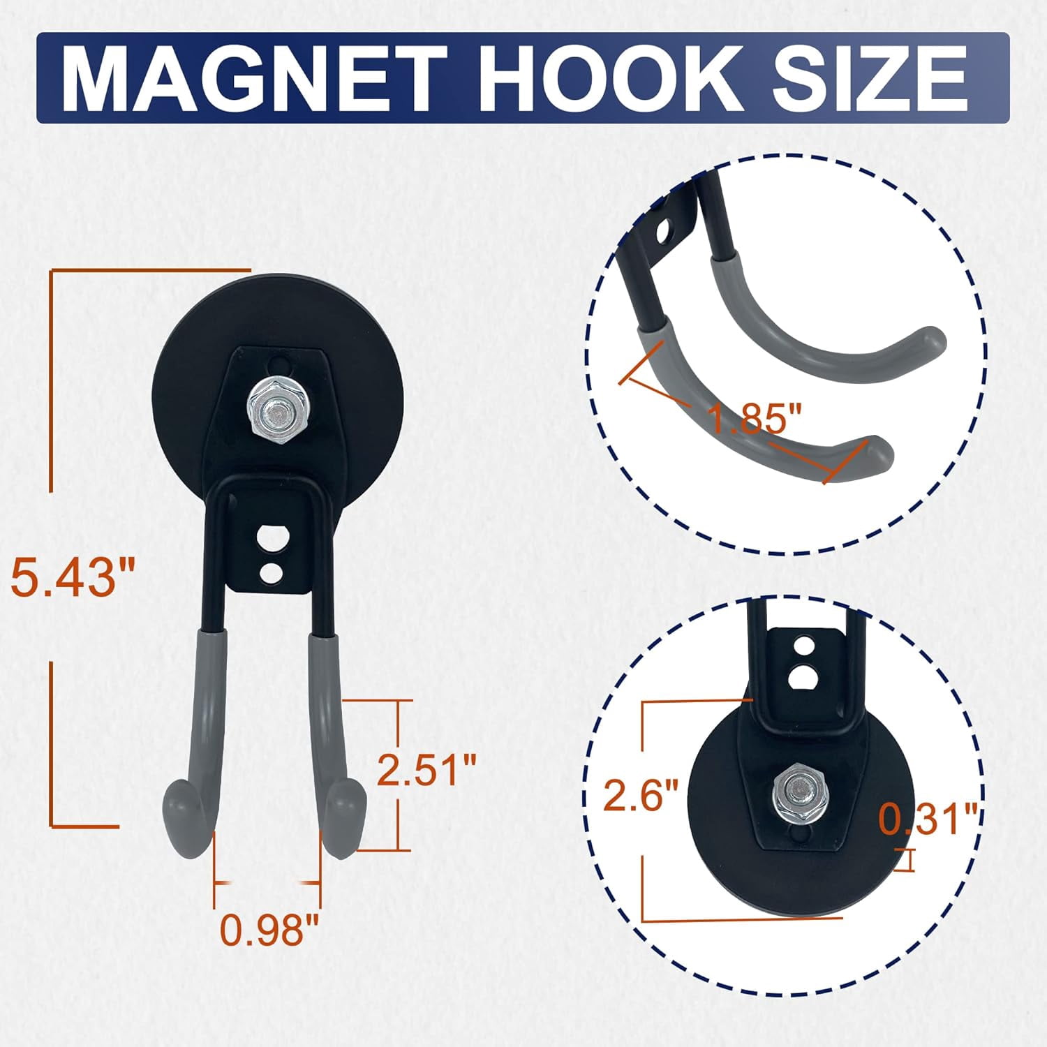 JJEAN-Strong Magnetic Hooks, 22Lbs Garage Magnet Hooks Utility Hooks Heavy Duty for Hanging Yard Tools Extension Hose Power Tools Workshop Organization Outdoor Indoor
