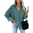 thumbnail image 2 of USSUMA Women Plus Size Corduroy Long Sleeve Button Down Shirt Oversized Jacket Tops for Women Shacket Jacket Casual Loose Fitting Dressy Fall Winter Corduroy Blouses, 2 of 8