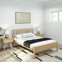 Plank Beam Scandinavian Full Size Bed Frame with Headboard, Solid Wood Platform Bed for Adults