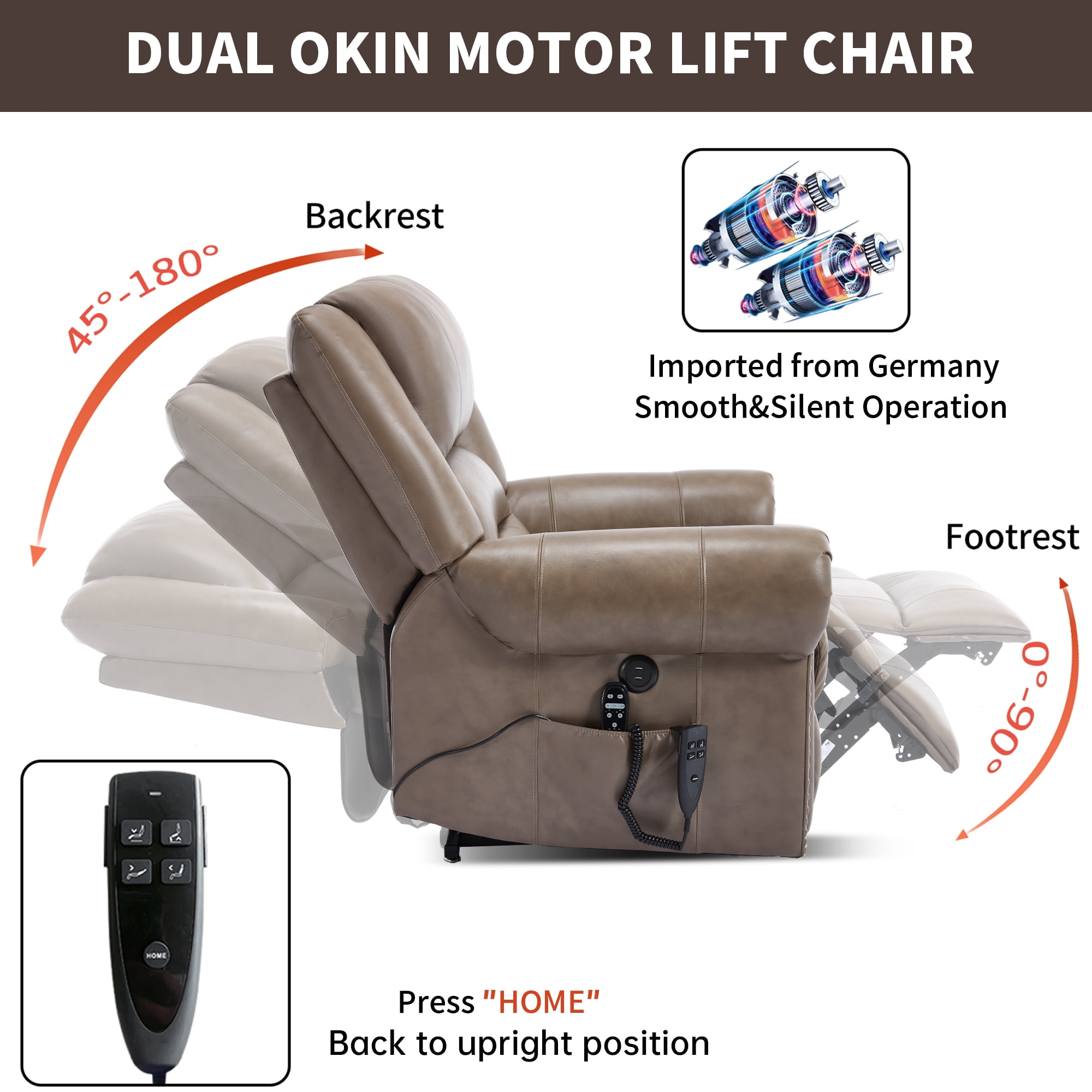 Alvantor Power Lift Recliner Chair for Elderly with Massage and Heat, Leather Lift Recliners Chair with USB Ports Brown