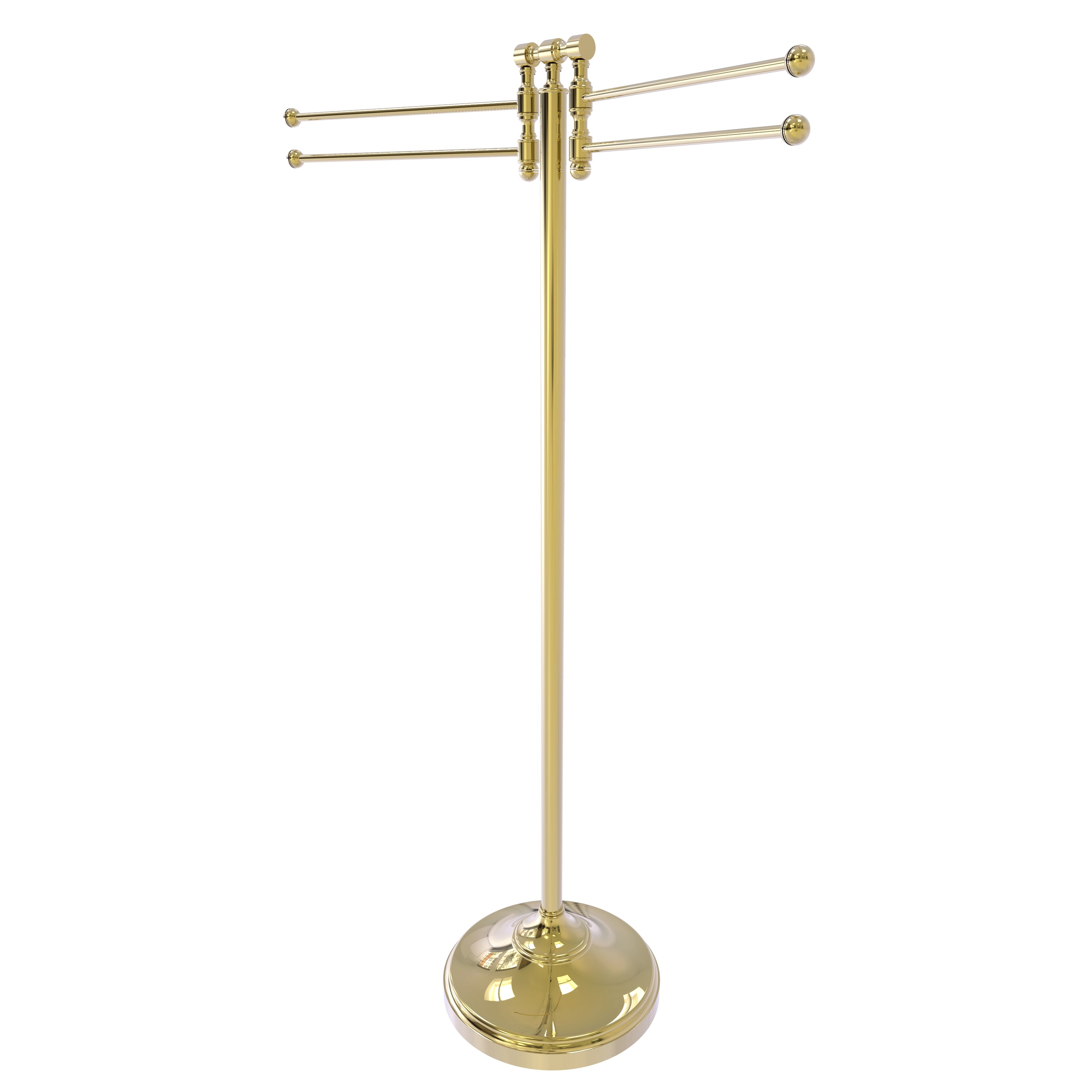 Towel Stand with 4 Pivoting Swing Arms Unlacquered Brass