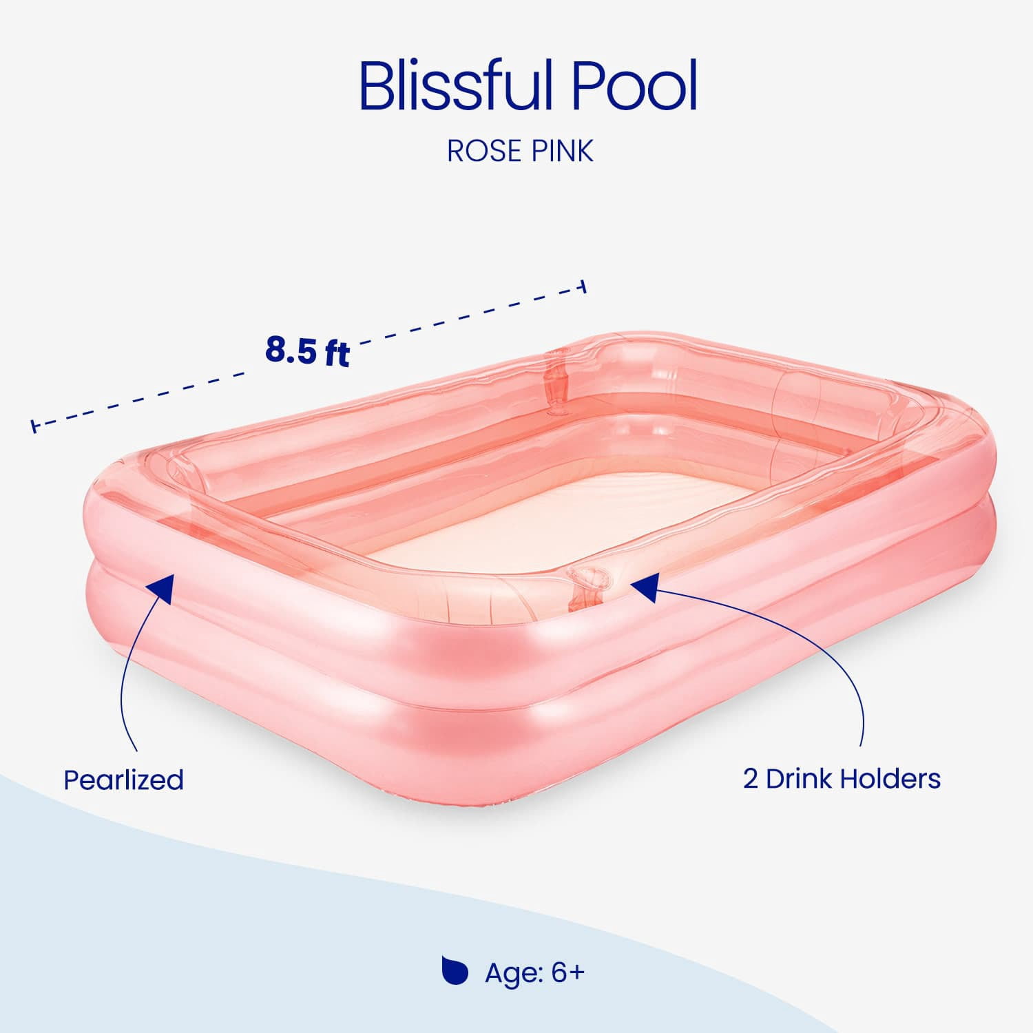Funsicle 8.5ft Blissful Pool, Inflatable Family Swimming Pool, Rose Pink, Rectangular, Age 6 & up