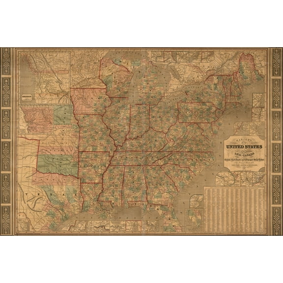 24"x36" Gallery Poster, map of United States railroad & stage coach 1847