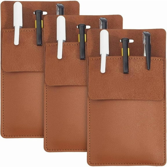 3PCS Pocket Protector Multipurpose Heavy Duty Pencil Pouch Holder Durable Tool Organizer PU Leather Pen Pocket Protector for Pointers Shirt Lab Coats Backpacks (Camel)