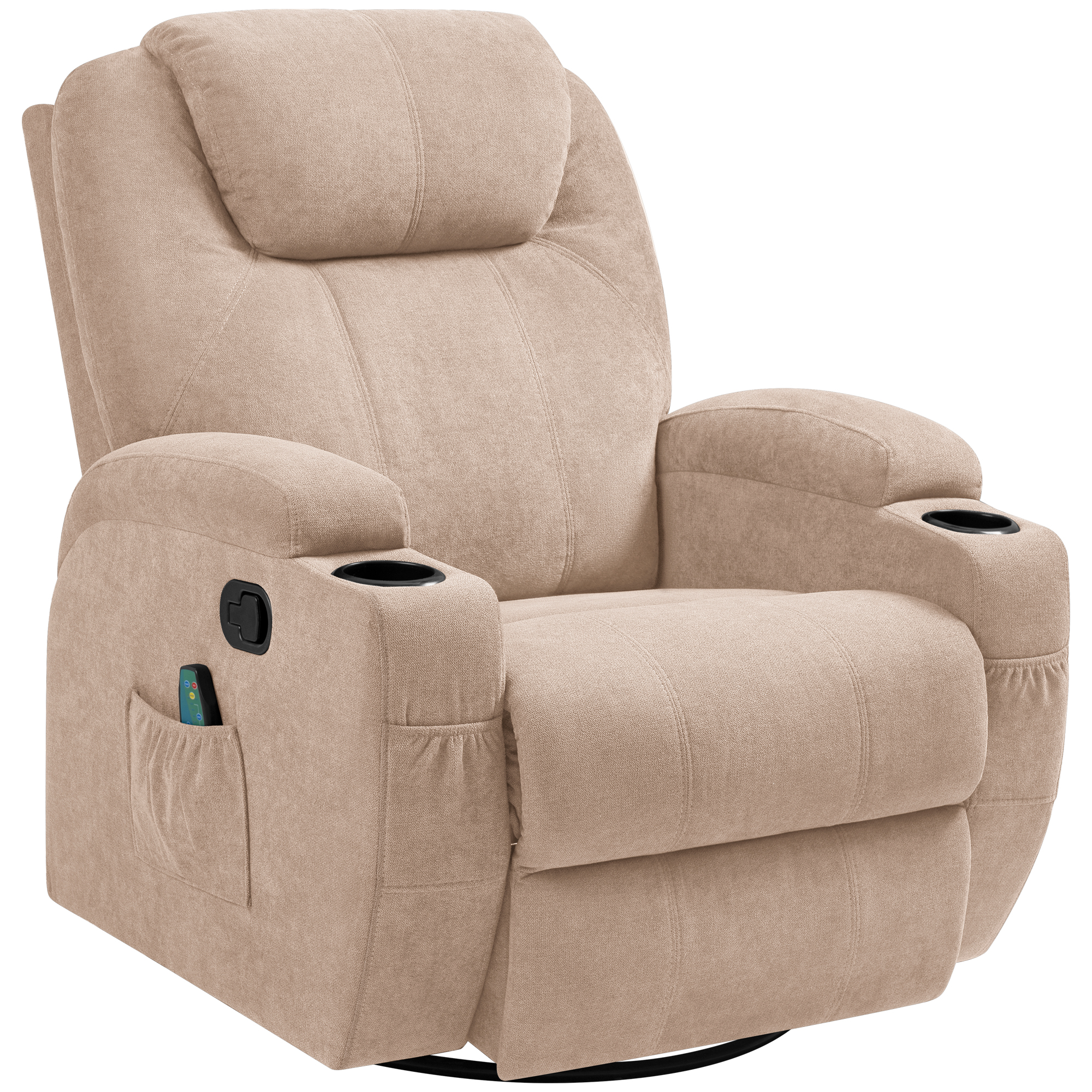 Vineego Fabric 360° Rotation Recliner with Heat & Vibration,Beige