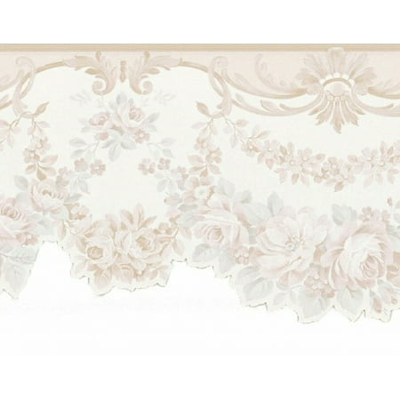 - 879092 Beige Satin Floral Swag Wallpaper Border
