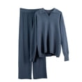 thumbnail image 6 of Miqool Womens 2 Piece Outfits Collar Sweater Sweatsuit Lounge Set Long Sleeve Sweatshirt with Wide Leg Sweatpants, 6 of 6