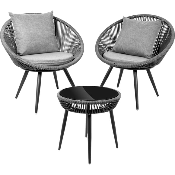 Sala Exterior Jardin Terraza 3pz Sillas Modernas Mesa Vidrio Gris Jardimex