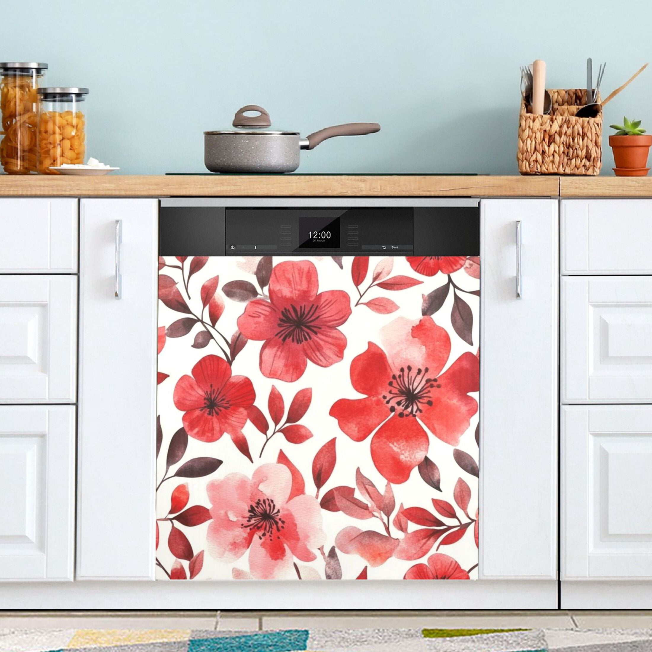 Dishwasher Magnetic Sticker 23x26 Inch Refrigerator Magnetic Sticker Washing Machine Magnetic Sticker Kitchen Panel Magnetic Sticker Home Decor Cartoon Red Flowers