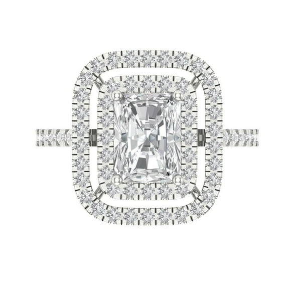 2.62 ct Emerald Cut Simulated Diamond Halo 14K White Gold Womens Engagement Ring