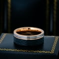 thumbnail image 2 of Jewelry Avalanche 3-Tone Faceted Black & Rose Gold Pipe Cut Tungsten Wedding Band for Men, 8MM, size 9.5, 2 of 4