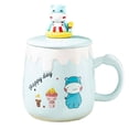 thumbnail image 1 of Taza de cerámica de 350ml, cuchara con forma de corazón para niña, taza con tapa, taza de café creativa para desayuno en el hogar de gran capacidad con dibujos animados, 1 of 5